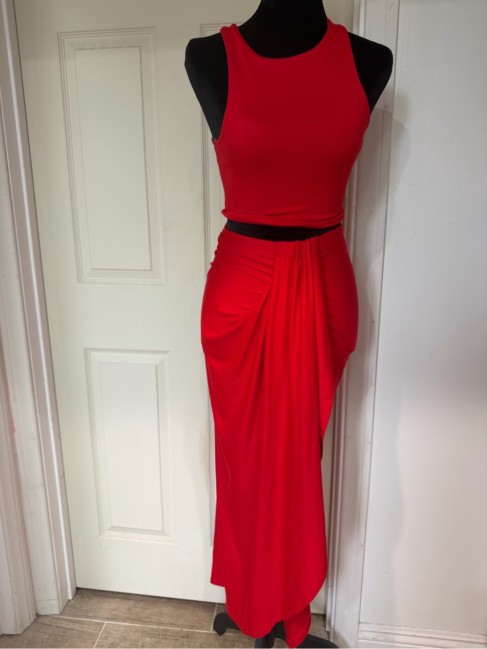 Red Two-Piece Drape Maxi Dress - Women's